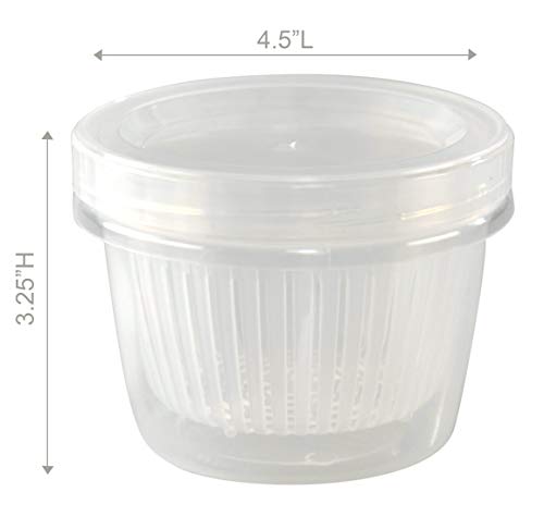 HOME-X Clear Plastic Storage Container with Removable Strainer and Lid, Small Food Storage Container, 1-Cup Capacity, 4 ½” L x 3 ½” W x 3 ¼” H, Opaque