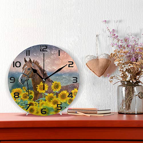 Oreayn Horse Sunflower Wall Clock for Home Office Bedroom Living Room Decor Non Ticking