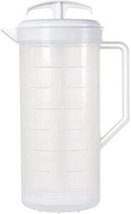 jbk pottery - mixing pitcher for drinks, plastic water pitcher with lid and plunger with angled blades, easy-mix juice container, 2-quart capacity (white, one)