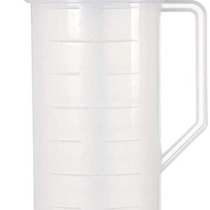 JBK Pottery - Mixing Pitcher for Drinks, Plastic Water Pitcher with Lid and Plunger with Angled Blades, Easy-Mix Juice Container, 2-Quart Capacity (White, One)