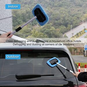 JUSTTOP Windshield Cleaning Tool, Car Window Cleaner with Unbreakable Extendable Long-Reach Handle and Washable Reusable Microfiber Cloth, Car Exterior Accessories, Blue