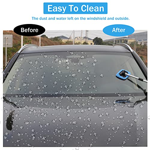 JUSTTOP Windshield Cleaning Tool, Car Window Cleaner with Unbreakable Extendable Long-Reach Handle and Washable Reusable Microfiber Cloth, Car Exterior Accessories, Blue