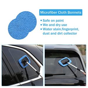 JUSTTOP Windshield Cleaning Tool, Car Window Cleaner with Unbreakable Extendable Long-Reach Handle and Washable Reusable Microfiber Cloth, Car Exterior Accessories, Blue