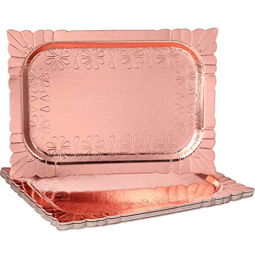 8 Pieces Rose Gold Serving Trays and Platters Disposable Safe Paper Plates for Cake Cupcake Fruit Dessert Display Holder for Wedding Bridal Shower Birthday Party Favors Supplies 9.4 x 13.4 Inch