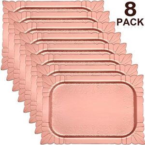 8 Pieces Rose Gold Serving Trays and Platters Disposable Safe Paper Plates for Cake Cupcake Fruit Dessert Display Holder for Wedding Bridal Shower Birthday Party Favors Supplies 9.4 x 13.4 Inch