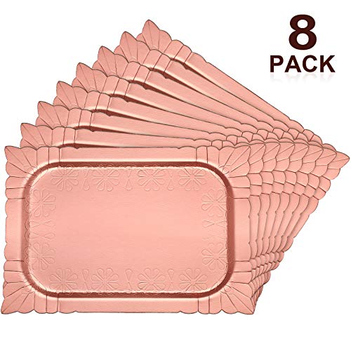 8 Pieces Rose Gold Serving Trays and Platters Disposable Safe Paper Plates for Cake Cupcake Fruit Dessert Display Holder for Wedding Bridal Shower Birthday Party Favors Supplies 9.4 x 13.4 Inch