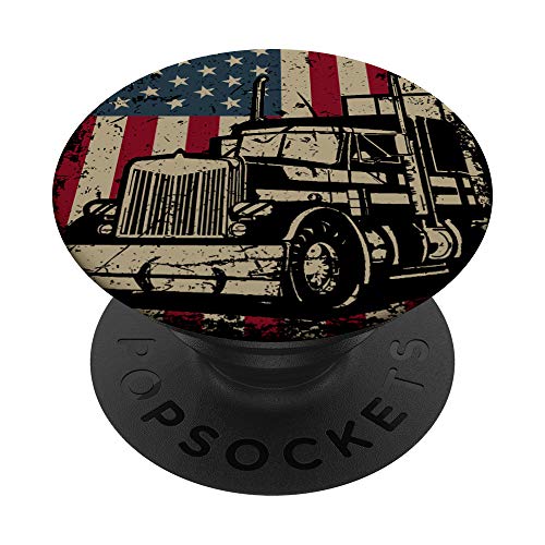 Truck Driver USA Flag Gift Patriotic Trucker PopSockets Swappable PopGrip