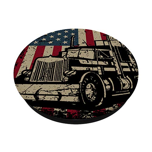 Truck Driver USA Flag Gift Patriotic Trucker PopSockets Swappable PopGrip