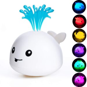 Bath Toys Water Spraying Whale Squirt Toy LED Light Up Bath Toys Bathtub Shower Pool Bathroom Toy for Baby Toddlers 1-3 Infant Kids Water Toys