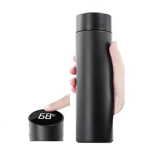 500ml Water bottle，Travel Mugs, Stainless Steel Insulated Water Bottle,Touch Interactive,Temperature (Black)