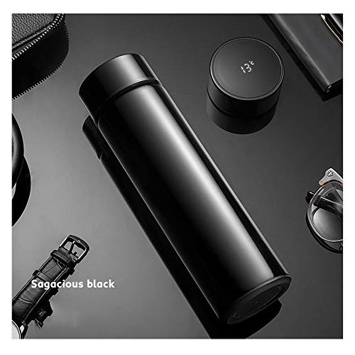 500ml Water bottle，Travel Mugs, Stainless Steel Insulated Water Bottle,Touch Interactive,Temperature (Black)