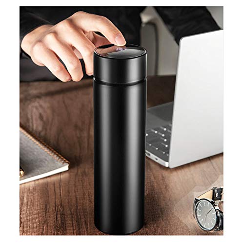 500ml Water bottle，Travel Mugs, Stainless Steel Insulated Water Bottle,Touch Interactive,Temperature (Black)
