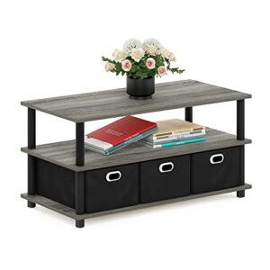 Furinno Turn-N-Tube Coffee Table, French Oak Grey/Black/Black