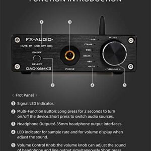 KGUSS FX-Audio DAC-X6 MKII Bluetooth 5.0 Digital Audio Decoder DAC 24-bit/192kHz USB/Coaxial/Optical Headphone Amp Mini HiFi Pre-Amplifier Black