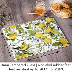 CounterArt Watercolor Lemons 3mm Heat Tolerant Tempered Glass Cutting Board 15” x 12” Manufactured in the USA Dishwasher Safe