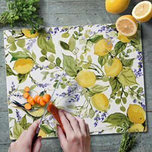 CounterArt Watercolor Lemons 3mm Heat Tolerant Tempered Glass Cutting Board 15” x 12” Manufactured in the USA Dishwasher Safe