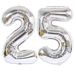 40 inch giant 25 number balloons jumbo silver number balloons foil helium balloons for festival birthday anniversary supplies home office decorations - silver 25