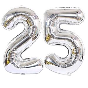 40 Inch Giant 25 Number Balloons Jumbo Silver Number Balloons Foil Helium Balloons for Festival Birthday Anniversary Supplies Home Office Decorations - Silver 25