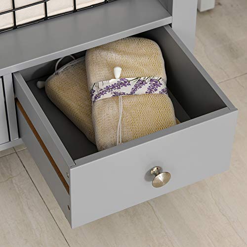 kleankin X- Frame Freestanding Floor Bathroom Storage with Two Drawers, Storage Organizer, Cabinet with 3 Shelves, Grey