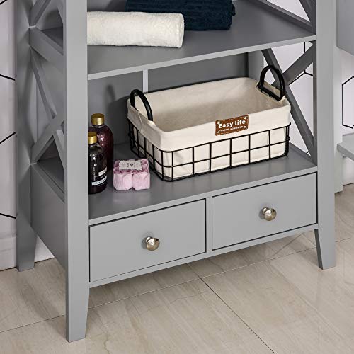 kleankin X- Frame Freestanding Floor Bathroom Storage with Two Drawers, Storage Organizer, Cabinet with 3 Shelves, Grey