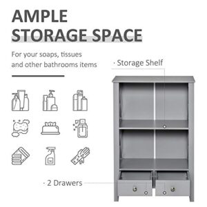 kleankin X- Frame Freestanding Floor Bathroom Storage with Two Drawers, Storage Organizer, Cabinet with 3 Shelves, Grey