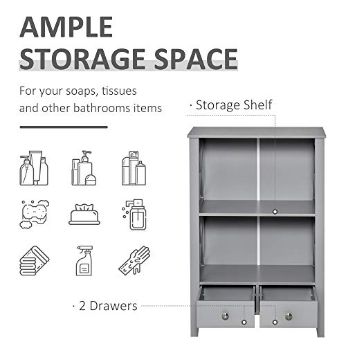 kleankin X- Frame Freestanding Floor Bathroom Storage with Two Drawers, Storage Organizer, Cabinet with 3 Shelves, Grey