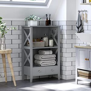 kleankin X- Frame Freestanding Floor Bathroom Storage with Two Drawers, Storage Organizer, Cabinet with 3 Shelves, Grey