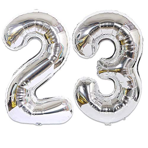 40 Inch Giant 23 Number Balloons Jumbo Silver Number Balloons Foil Helium Balloons for Festival Birthday Anniversary Supplies Home Office Decorations - Silver 23