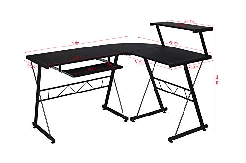 Corner Wood L-Shape Computer Workstation Desk 3 Piece Adjustable Two-Way Shelf Set up