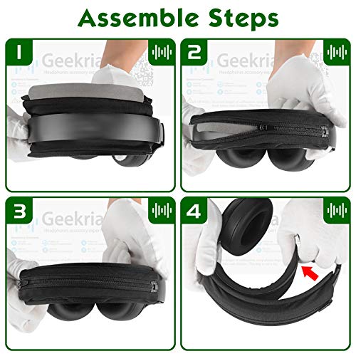 Geekria Hook and Loop Headband Cover + Headband Pad Set/Headband Protector with Zipper/DIY Installation No Tool Needed, Compatible with Bose Beats JBL ATH Hyperx Skullcandy Headphones (Black)