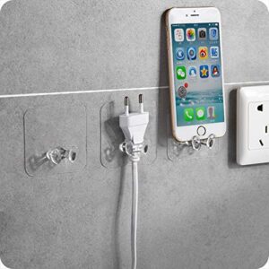 S5E5X Adhesive Toothbrush Holder Wall-Mounted, Multi-Function Power Plug Socket Razor Wall Hanger Hook, Transparent Reusable Seamless Wall Storage Hook for Office Bathroom Home Kitchen (2PC)