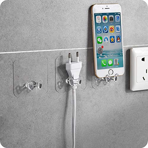 S5E5X Adhesive Toothbrush Holder Wall-Mounted, Multi-Function Power Plug Socket Razor Wall Hanger Hook, Transparent Reusable Seamless Wall Storage Hook for Office Bathroom Home Kitchen (2PC)