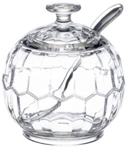 klifa- honeycomb series, acrylic sugar bowl with spoon and lid, seasoning box, salt bowl, clear, 10.15 oz