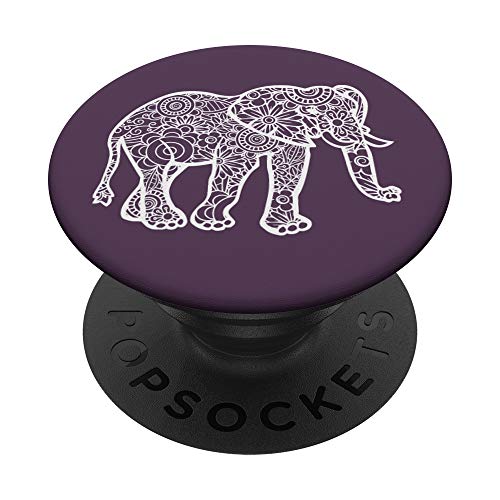 Plum Purple - Elephant Mandala Floral Flower Design PopSockets Swappable PopGrip