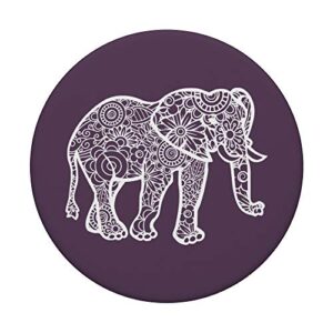 Plum Purple - Elephant Mandala Floral Flower Design PopSockets Swappable PopGrip