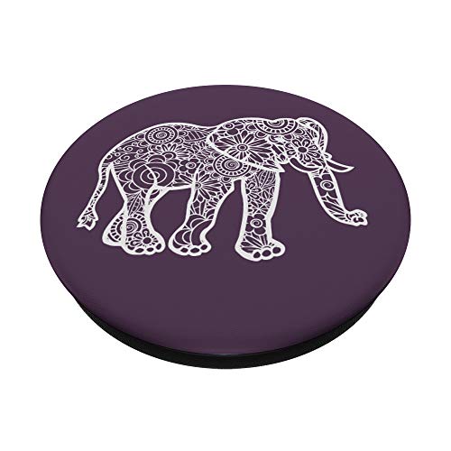 Plum Purple - Elephant Mandala Floral Flower Design PopSockets Swappable PopGrip