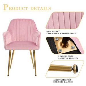 thksbought Set of 2 Velvet Dinning Chairs, Upholstered Accent Chairs with Gold Plating Legs for Living Room Chairs(Pink)