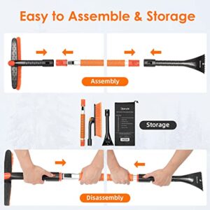 AstroAI 47.2" Ice Scraper and Extendable Snow Brush for Car Windshield with Foam Grip and 360° Pivoting Brush Head for Christmas Car Auto Truck SUV(Orange)