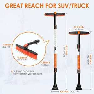 AstroAI 47.2" Ice Scraper and Extendable Snow Brush for Car Windshield with Foam Grip and 360° Pivoting Brush Head for Christmas Car Auto Truck SUV(Orange)