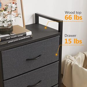 Cubiker Dresser Storage Organizer, 5 Drawer Dresser Tower Unit for Bedroom Hallway Entryway Closets, Small Dresser Clothes Storage with Sturdy Steel Frame Wood Top, Black Grey