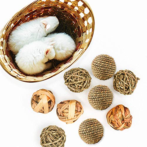 RoyalPolar 8 Pcs Small Animals Chew Toys Rat Activity Ball Guinea Pig Play Toys for Rabbits Squirrel Gerbils Small Pets Chewing and Playing Exercise Teeth Care, Pet Cage Entertainment Accessories