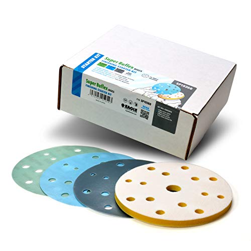 Eagle Abrasives Super Buflex Flexible Polishing Discs Starter Kit, SP19360, K2000 - K3000, 15 Holes, 15 Discs + 1 Interface Pad