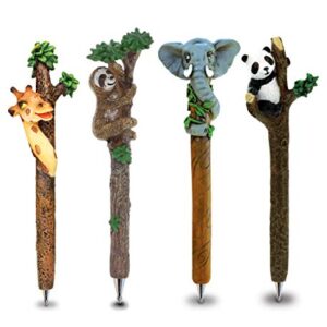 Planet Pens Bundle of Cute Giraffe, Elephant, Panda, & Sloth Novelty Pens - Ballpoint Pens Colorful Zoo Animals Writing Pens Instrument For School & Office - 4 Pack