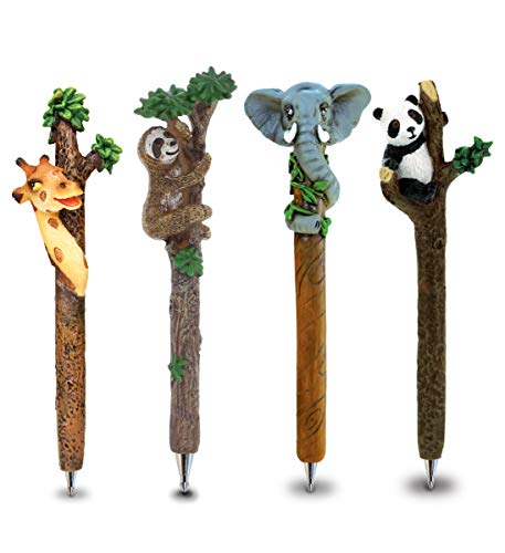 Planet Pens Bundle of Cute Giraffe, Elephant, Panda, & Sloth Novelty Pens - Ballpoint Pens Colorful Zoo Animals Writing Pens Instrument For School & Office - 4 Pack