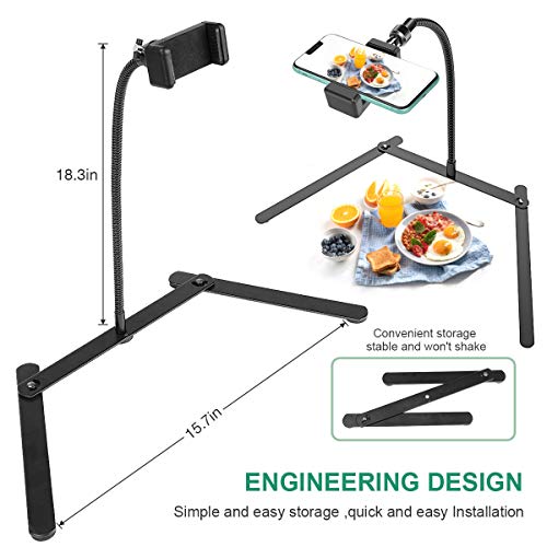 Adjustable Gooseneck Cellphone Holder,Overhead Phone Mount,Table Top Teaching Online Stand for Live Streaming and Online Video and Food Crafting Demo Drawing Sketching Recording