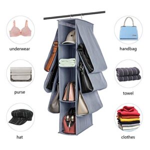SAVERHO Hanging Purse Organizer,Closet Purse Organizer with 10 Compartments Handbag Storage Organizer for Wardrobe Accessories Storage Bag (Grey)