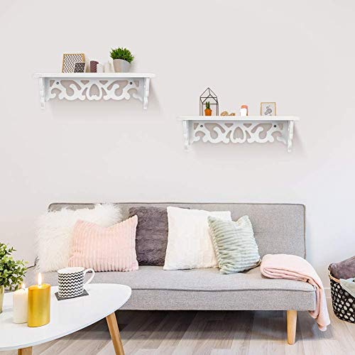 Floating Shelf, Modern White Wooden Wall Shelf Carved Cutout Design Storage Rack Chic Filigree Style for Home Living Room Bedding Room Study Kids Room Office,13.8x3.15 in