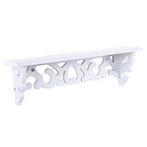 Floating Shelf, Modern White Wooden Wall Shelf Carved Cutout Design Storage Rack Chic Filigree Style for Home Living Room Bedding Room Study Kids Room Office,13.8x3.15 in