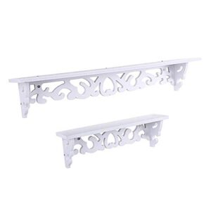 Floating Shelf, Modern White Wooden Wall Shelf Carved Cutout Design Storage Rack Chic Filigree Style for Home Living Room Bedding Room Study Kids Room Office,13.8x3.15 in