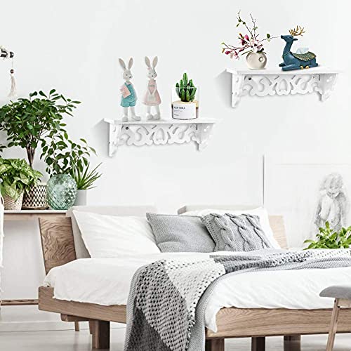 Floating Shelf, Modern White Wooden Wall Shelf Carved Cutout Design Storage Rack Chic Filigree Style for Home Living Room Bedding Room Study Kids Room Office,13.8x3.15 in